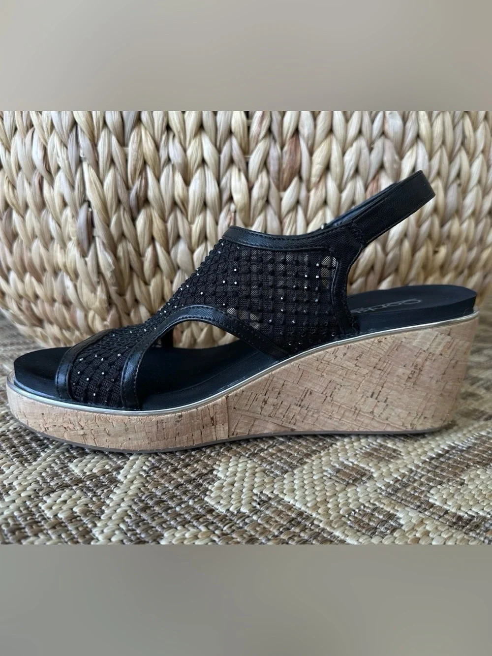 CORKYS Carley Black Sparkle Mesh Wedge Platform Sandals Sz 9 Hard to Find